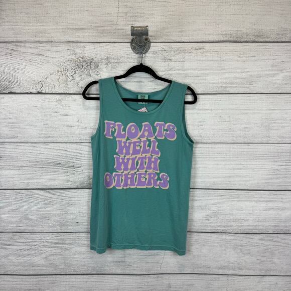 Comfort Colors Women's Teal Floats Well With Others Summer Tank Size Small - Picture 1 of 6